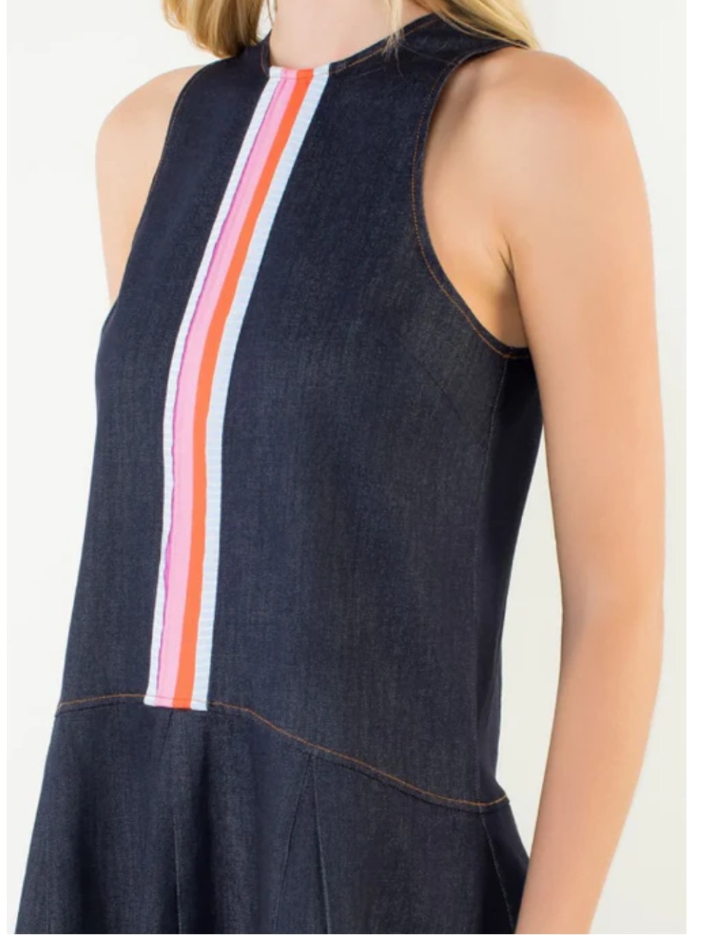THML Denim Dress Boutique Bold Stripe Accent Large NWT $99 Preppy Feminine - Picture 2 of 8